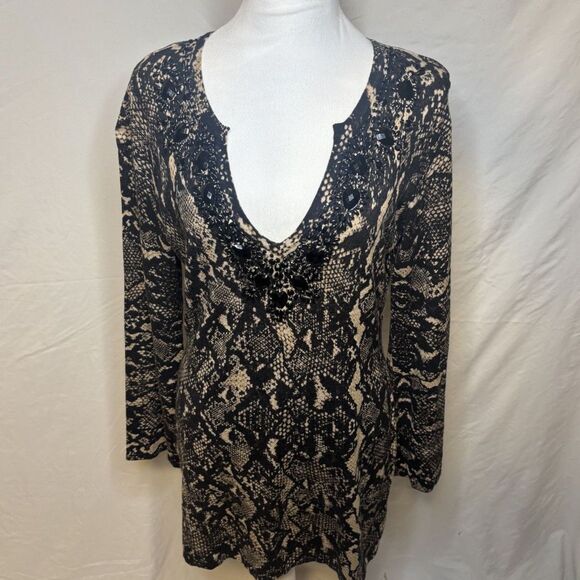 INC International Concepts Snake Print V Neck Sweater Dress Blouse Long Sleeve - Picture 3 of 7